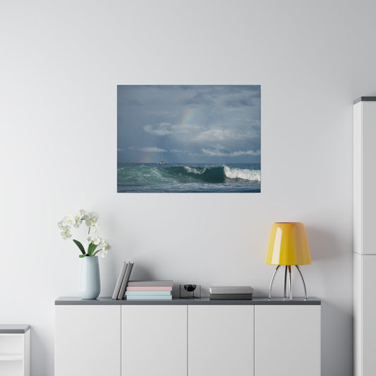 32x24 Canvas Print Ocean Scene Ship and Rainbow