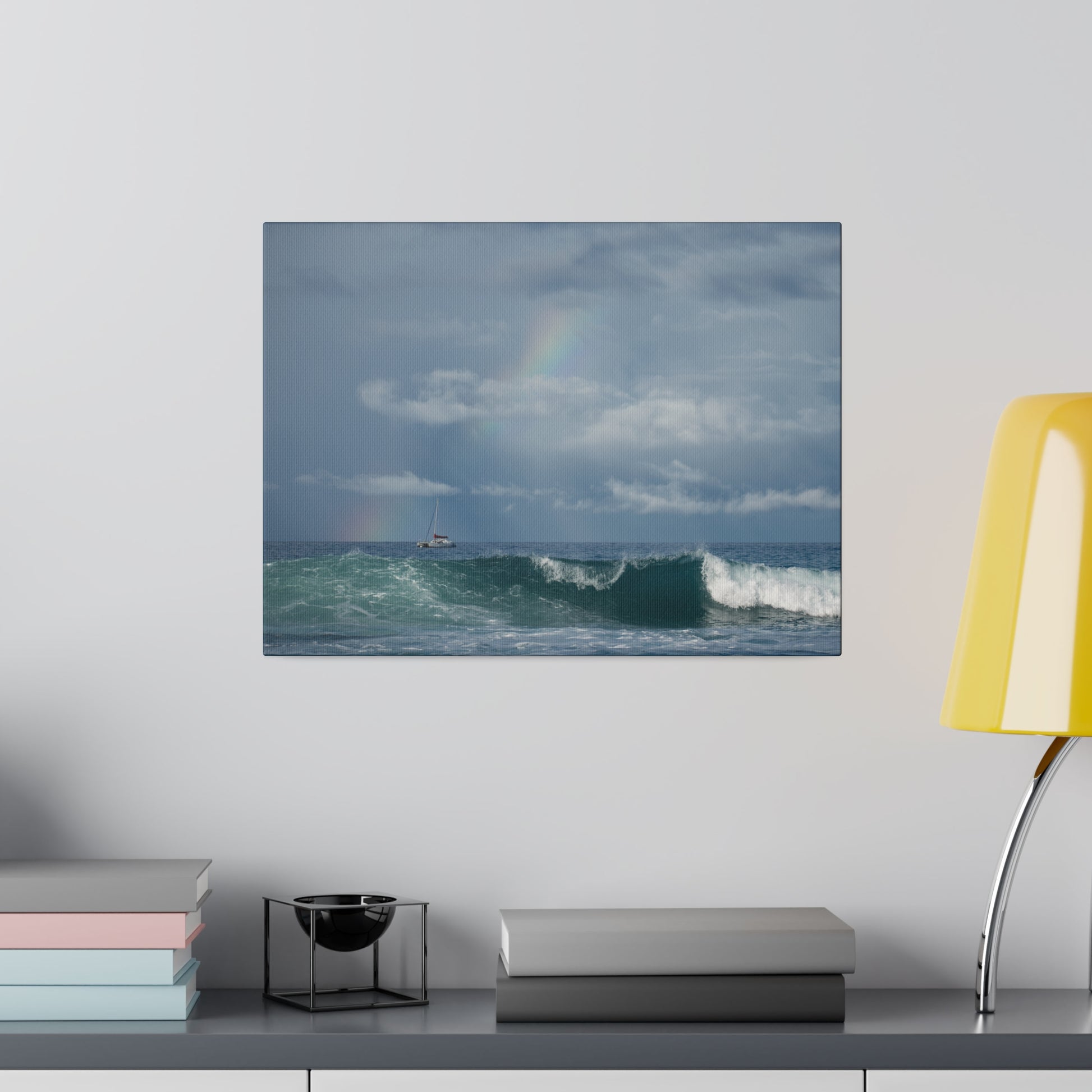 Canvas Print Ocean Scene Ship and Rainbow