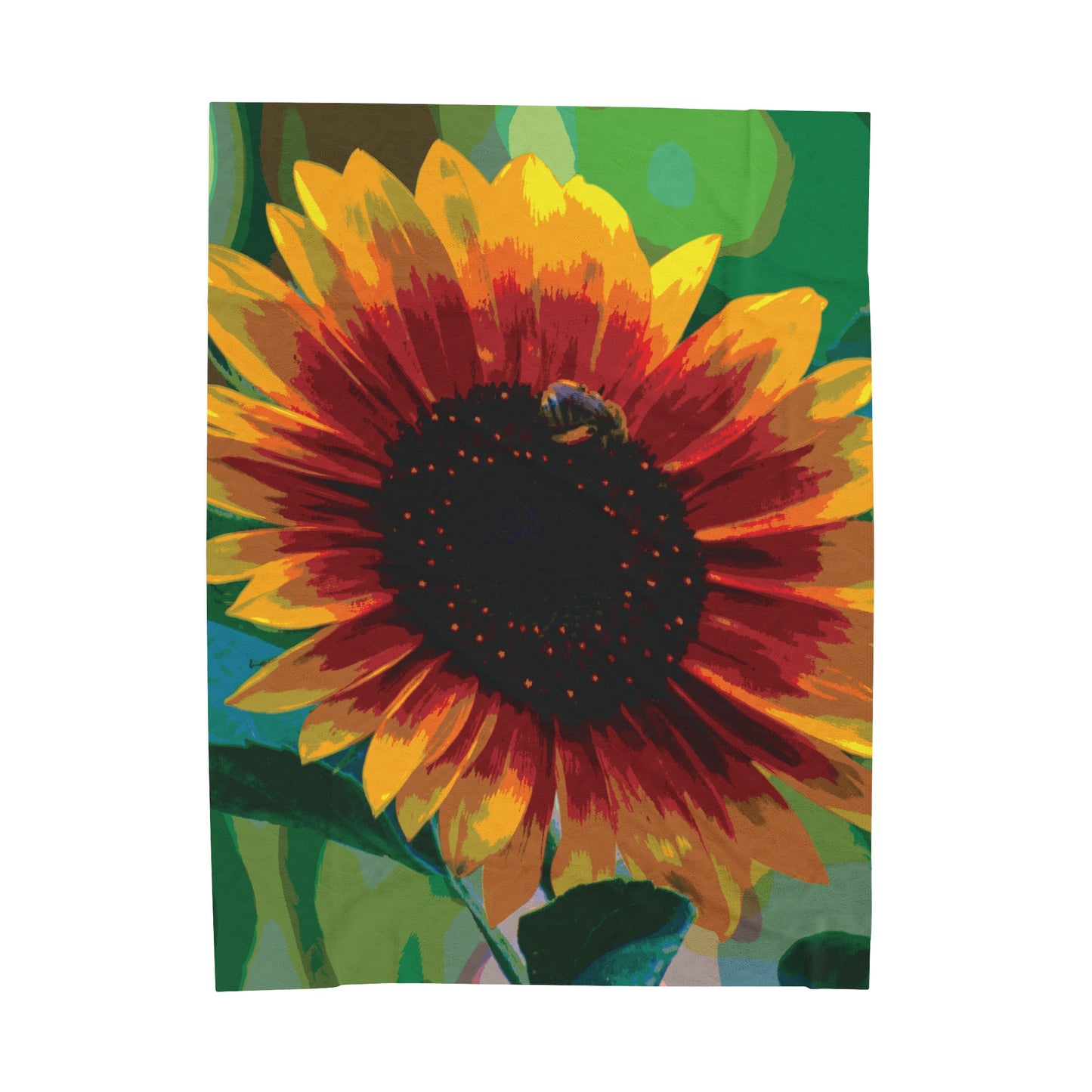 Cheerful Sunflower Scene Velveteen Blanket Flat View