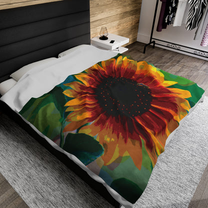 Cheerful Sunflower Scene Velveteen Blanket - Large View