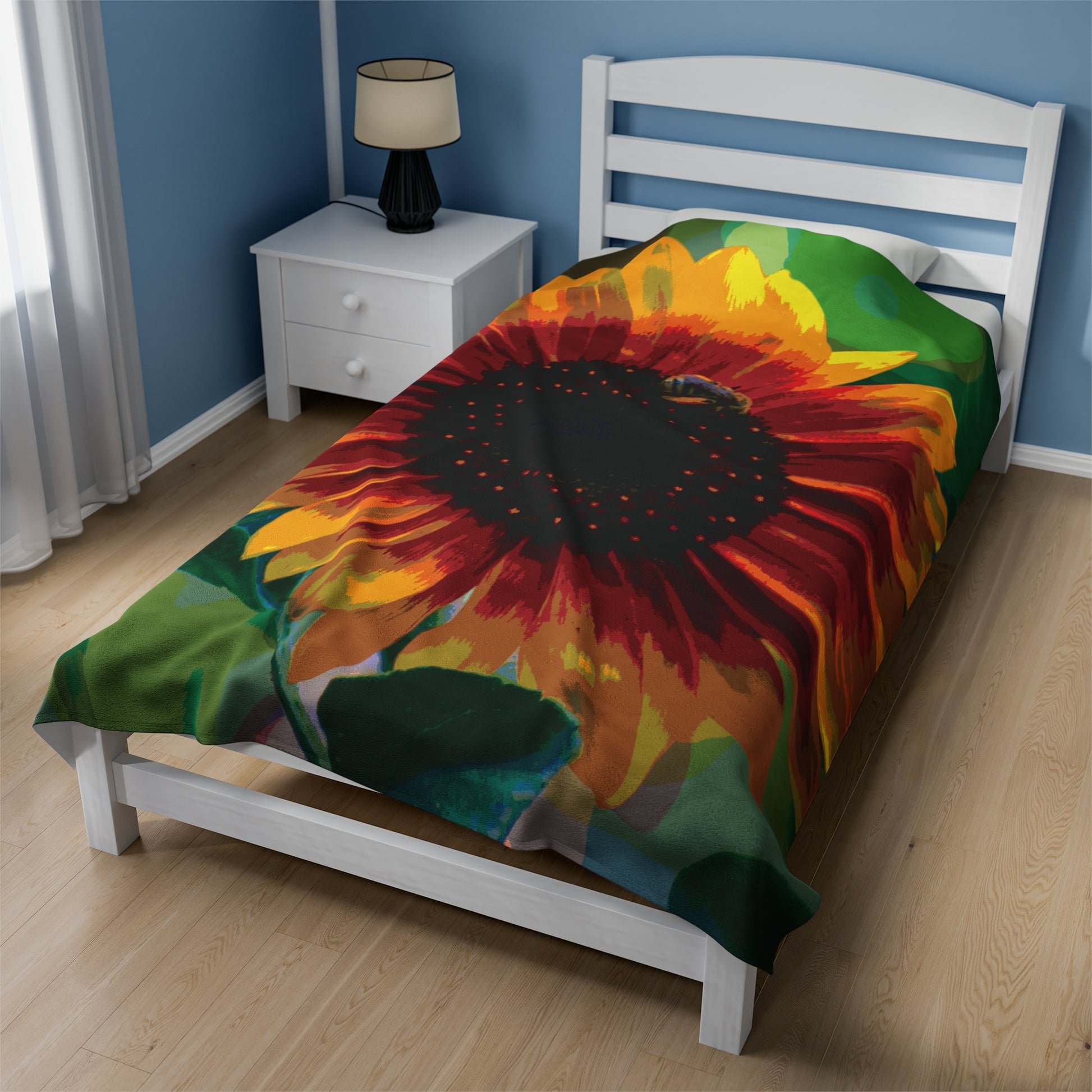 Cheerful Sunflower Scene Velveteen Blanket Small View