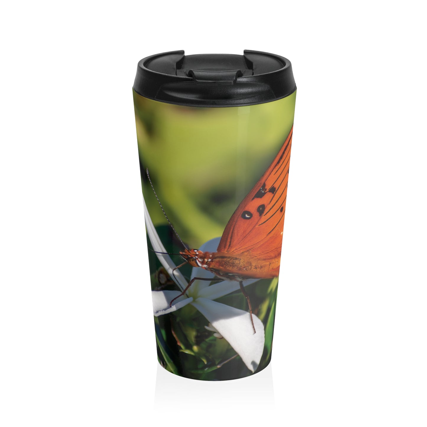 Travel mug with butterfly design